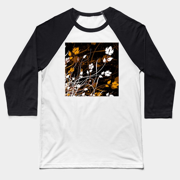 Stylish Abstract Floral Art - Golden White Baseball T-Shirt by Tshirtstory